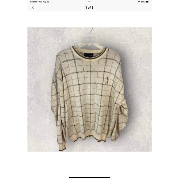 Fairway Sport Men’s XXL Sweater Beige Windowpane Plaid Crewneck Pullover Casual - Picture 8 of 8